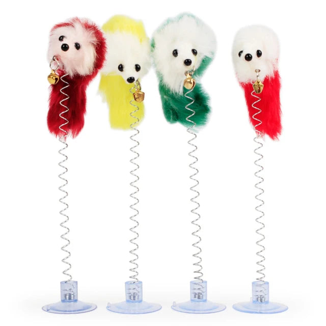 Cat Toy Colorful Suction Cup Spring Feather With Bell Pet Toys Cat