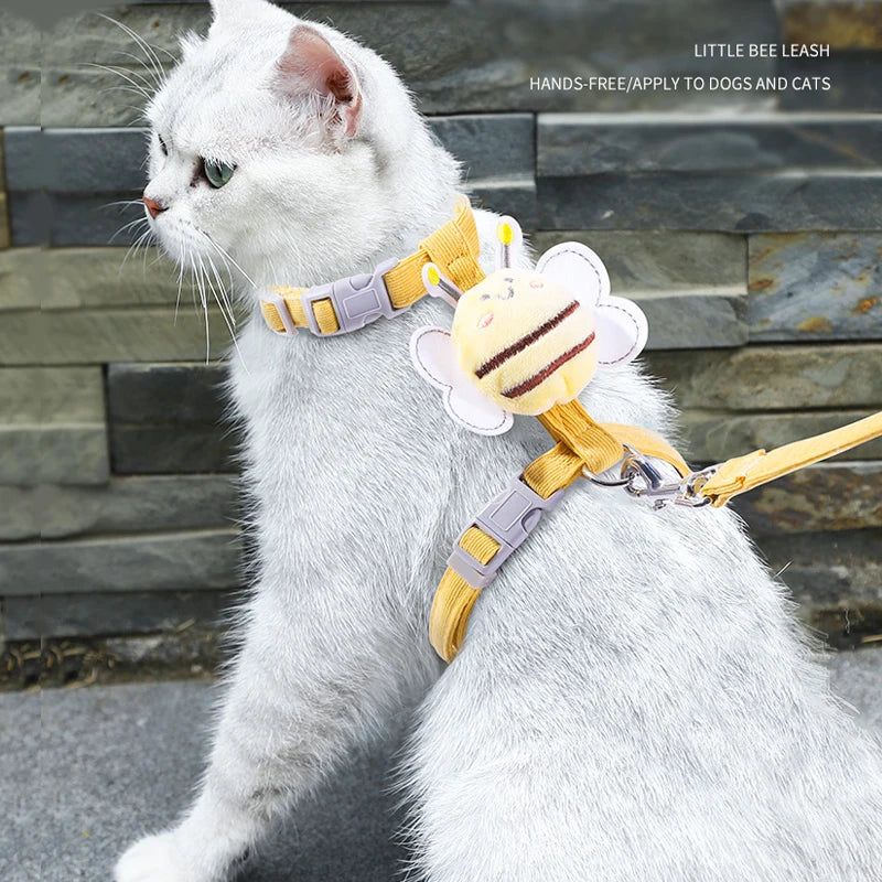 Cute Bee Adustable Cat Harness Leash, Pets Collar for Small Dog Cats